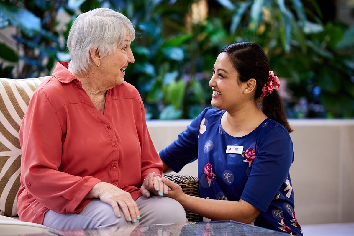 Caregiver and dementia care resident