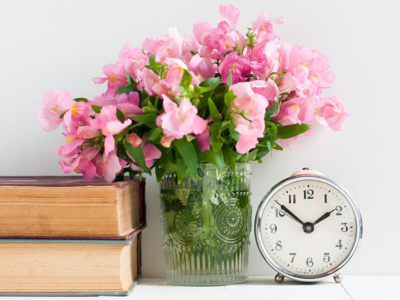 Flowers and clock