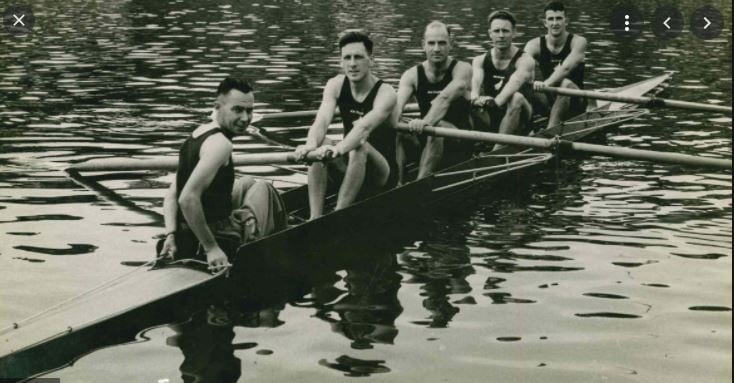 Rowing team in boat 1956